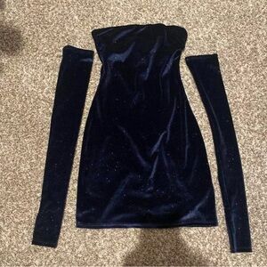 Elegant Navy Blue Strapless Dress